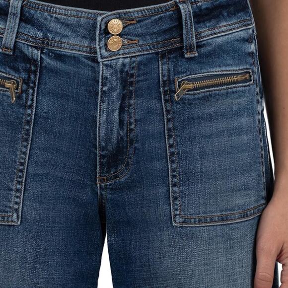 Kut From The Kloth Meg Wide Leg Jeans size 8 Zip Patch Pocket - Picture 7 of 15